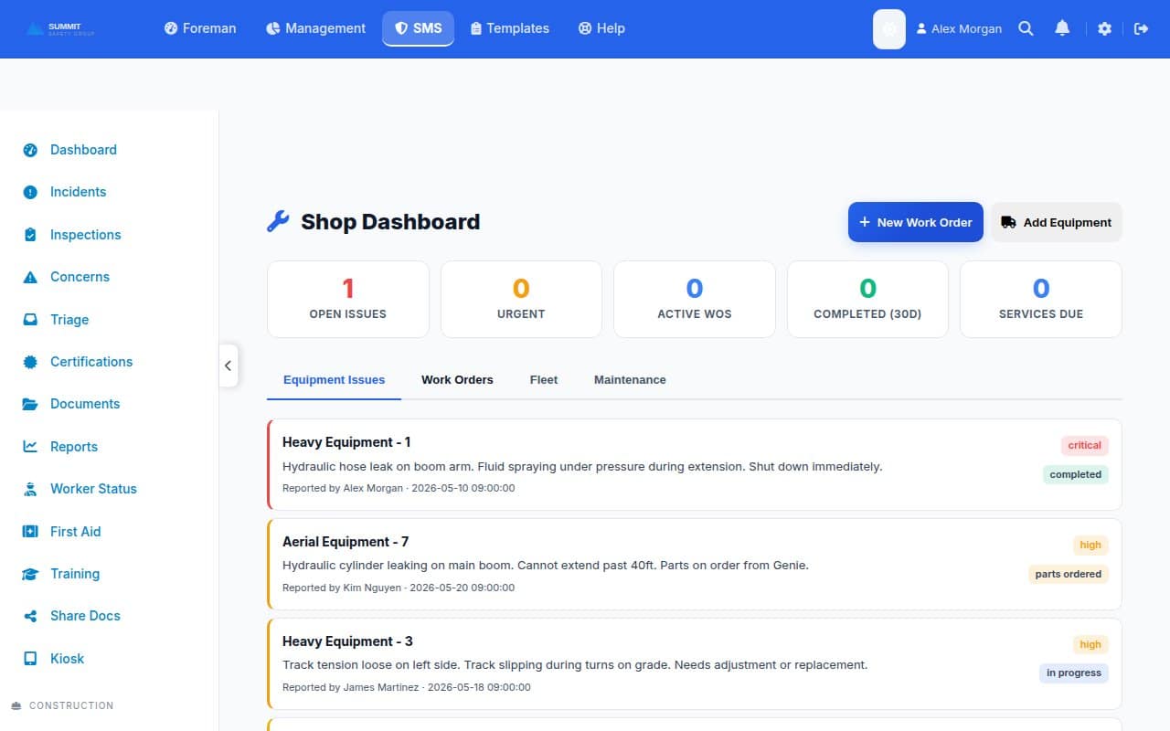 Fleet management dashboard